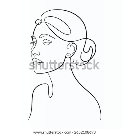 Woman Face Single  continuous Line Art Drawing