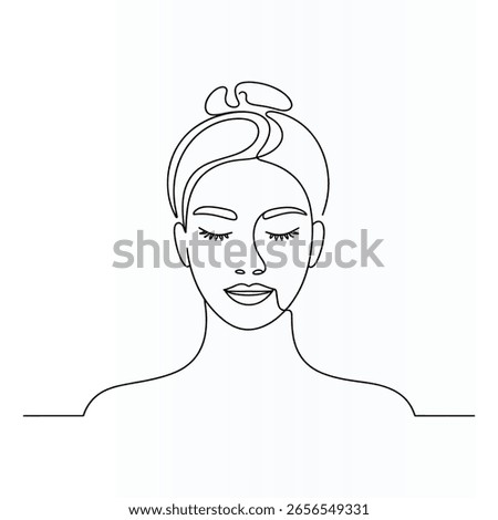 Woman Face Single  continuous Line Art Drawing