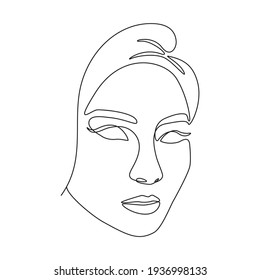 Woman face in single line art style. Vector Continuous one line portrait with abstract gradient brush stroke for prints, tattoos, posters, emblems, cards and logos.