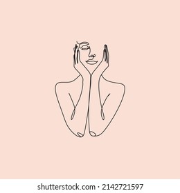 Woman face in single line art style. Continuous one line portrait. Continuous line art Woman face. Elegant minimalistic portrait for prints, tattoos, posters, textiles, postcards. Vector illustration