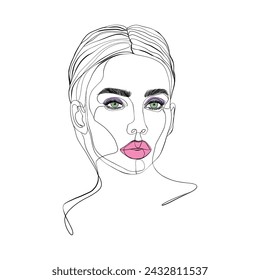 Woman face in sketch line art style on white background.