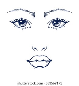 Woman face sketch set hand drawn vector illustration