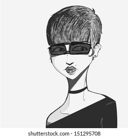 A Woman face in a sketch/ink style