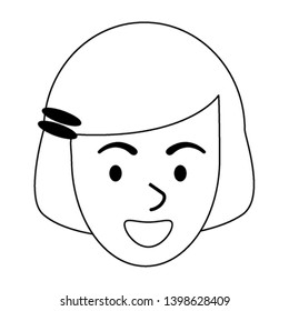 Woman face smiling cartoon in black and white