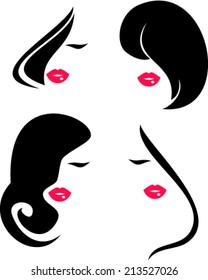 Woman face symbol pink lips beauty icons