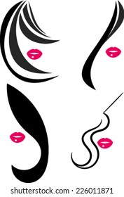 Woman face symbol pink lips beauty icons 