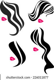 Woman face symbol pink lips beauty icons 