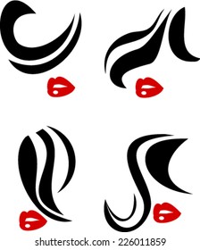 Woman face symbol red lips beauty icons 