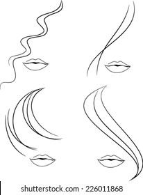 Woman face symbol sketchy contour hair and lips
