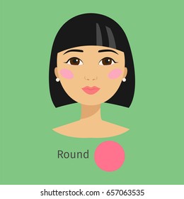 Woman face type round vector illustration character shape girl beautiful female