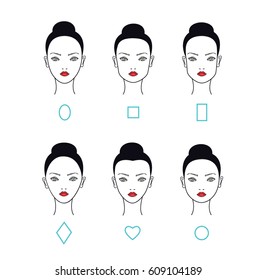 Woman face types. Beauty shapes Vector illustration.
