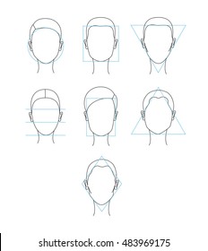 Woman face types. Round, square, rectangle, oval, triangle, diamond female face shapes.  Vector illustration.