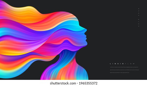 Woman face vector with colorful wave lines, Dynamic 3d portrait, Liquid flow vector face element for website, brochure, poster. Modern woman face vector illustration.
