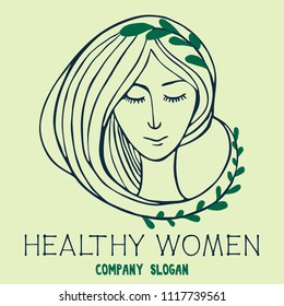 Woman face vector illustration of a text logo hand drawing