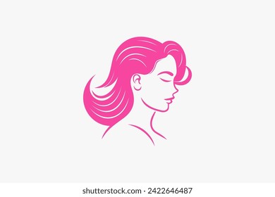 Diseño del logo de Woman face Vector. Beauty Model ilustración, Girl silhouette para Branding, Business of cosmetics, belleza, salón, salud y spa, moda, Boutique, peinado, facial, yoga, temas de cabello.