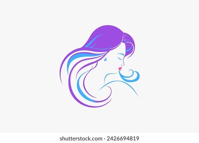 Frau Gesicht Vektor Logo Design. Beauty Model Illustration, Mädchen Silhouette für Branding, Geschäft der Kosmetik, Schönheit, Salon, Gesundheit und Spa, Mode, Boutique, Frisur, Gesicht, Yoga, Haar Themen.