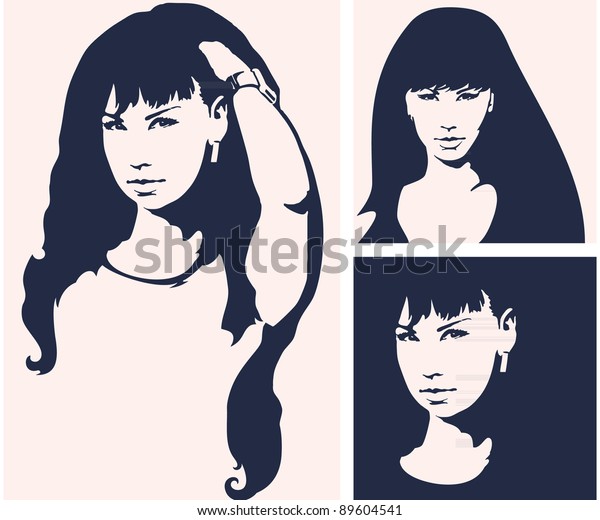 Woman Face Vector Set Stock Vector (Royalty Free) 89604541