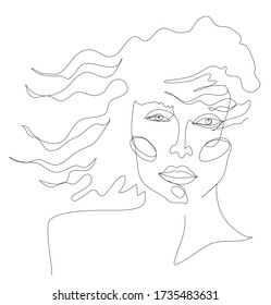 Woman face with wind blown hair doodle vector graphics loose sketch summer sea travel vacation icon