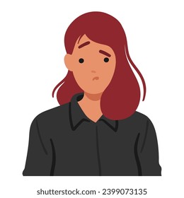 Woman Face Wore Distressed Expression, Marked By Arched Brows And Downturned Lips. Female Character Conveying A Palpable Sense Of Unhappiness And Emotional Turmoil. Cartoon People Vector Illustration