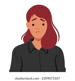 Woman Face Wore A Melancholic Expression, Her Eyes Reflecting Sorrow, And Her Downturned Lips Conveying A Profound Sadness That Resonated With An Unspoken Emotional Weight. Vector Illustration