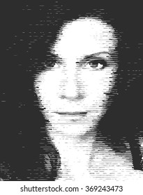Woman face.Girl face.Vector illustration of four shades of gray, each color on a separate layer, easy to edit.
