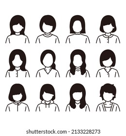 Woman faceless monochrome icon illustration set