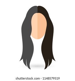 Woman Faceless Person Avatar Icon with Black Hairstyle. Isolated and Illustration with Shadow