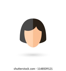 Woman Faceless Person Head Avatar Icon with Black Hairstyle. Isolated and Flat Illustration