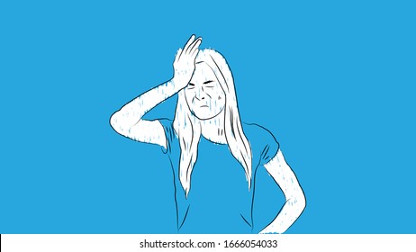 woman facepalming suffering from headache fever simple hand drawn design style minimal vector illustration