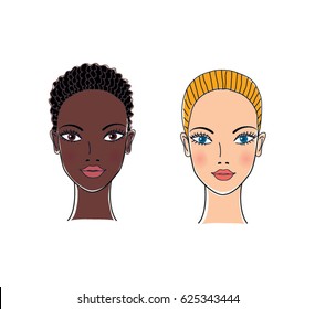 Woman Faces Black White Skin Vector Stock Vector (Royalty Free ...