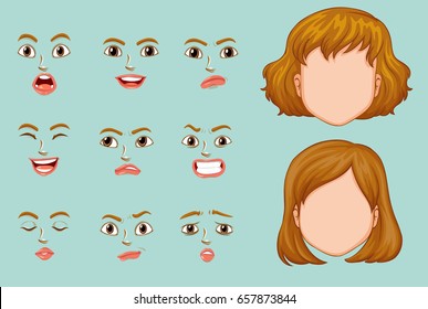 Woman faces with different expressions illustration