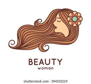 Woman faces and portraits in trendy linear style - beauty symbols for hair, spa salon or organic cosmetics. Thin line style