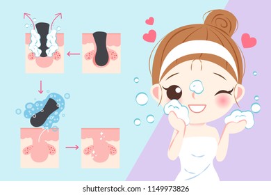 woman with facial clean concept on the blue background