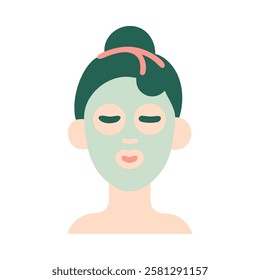 Woman with facial mask and towel on head isolated vector illustration