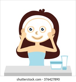 woman with facial mask and vanity, vector