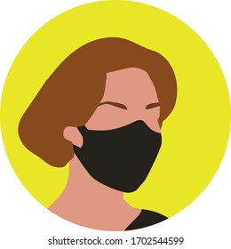 Woman facing right wearing black medical face mask with brown hair.