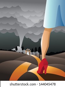 Woman facing tornado. EPS 10 vector, grouped for easy editing. No open shapes or paths.