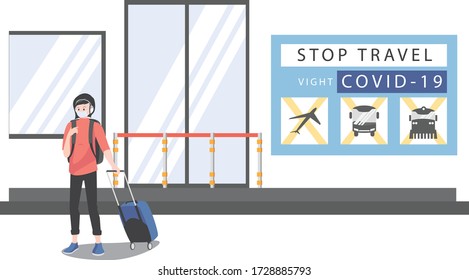 A woman fail to travel because of covid19 illustration