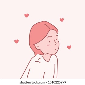 Woman fall in love. Hand drawn style vector design illustrations.