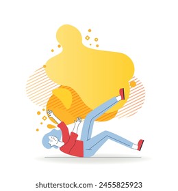 Woman falling down. Cartoon female character lying on slippery floor flat vector illustration. Carelessness, attention, accident concept for banner, website design or landing web page