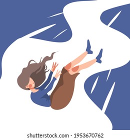 woman is falling down concept of sad feel down fail dangerous cartoon flat lifestyle vector illustration