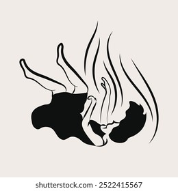 Woman falling down in dress hand drawn illustration as a mental health concept