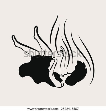 Woman falling down in dress hand drawn illustration as a mental health concept