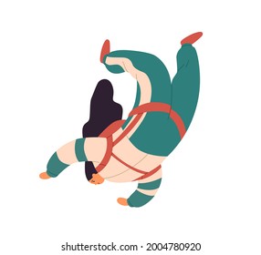 Woman falling down during skydiving jump. Skyjumper flying and floating in air. Skydiver jumping and fly. Flight of sky diver. Flat graphic vector illustration of jumper isolated on white background