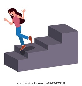 woman falling down stairs, domestic accident, vector illustration.