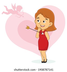 Woman Falling Love Cupid Arrow Happy Valentine Day