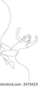 Woman falls - one line drawing. Free fall concept, lose ground drawn by single continuous line. Vector illustration with editable stroke.