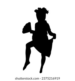 Woman with a fan, black silhouette figure.