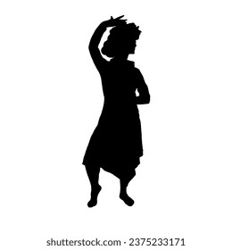 Woman with a fan, black silhouette figure.