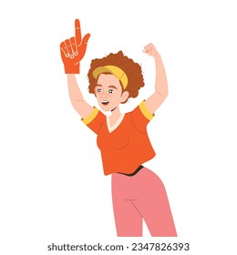 Woman Fan Character with Glove Cheering for Sport Team Vector Illustration